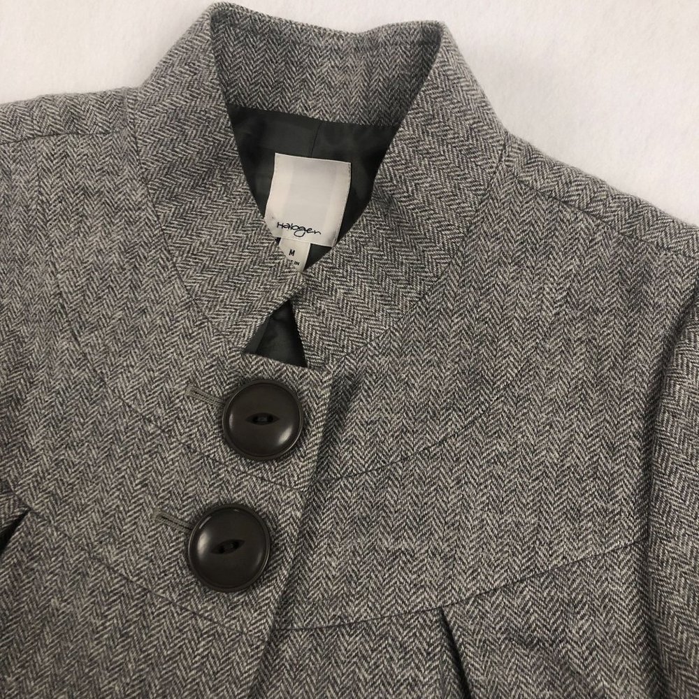 Halogen Women's Size Medium Grey Wool Blend Cropped 2 Button Herringbone Jacket - Picture 2 of 9